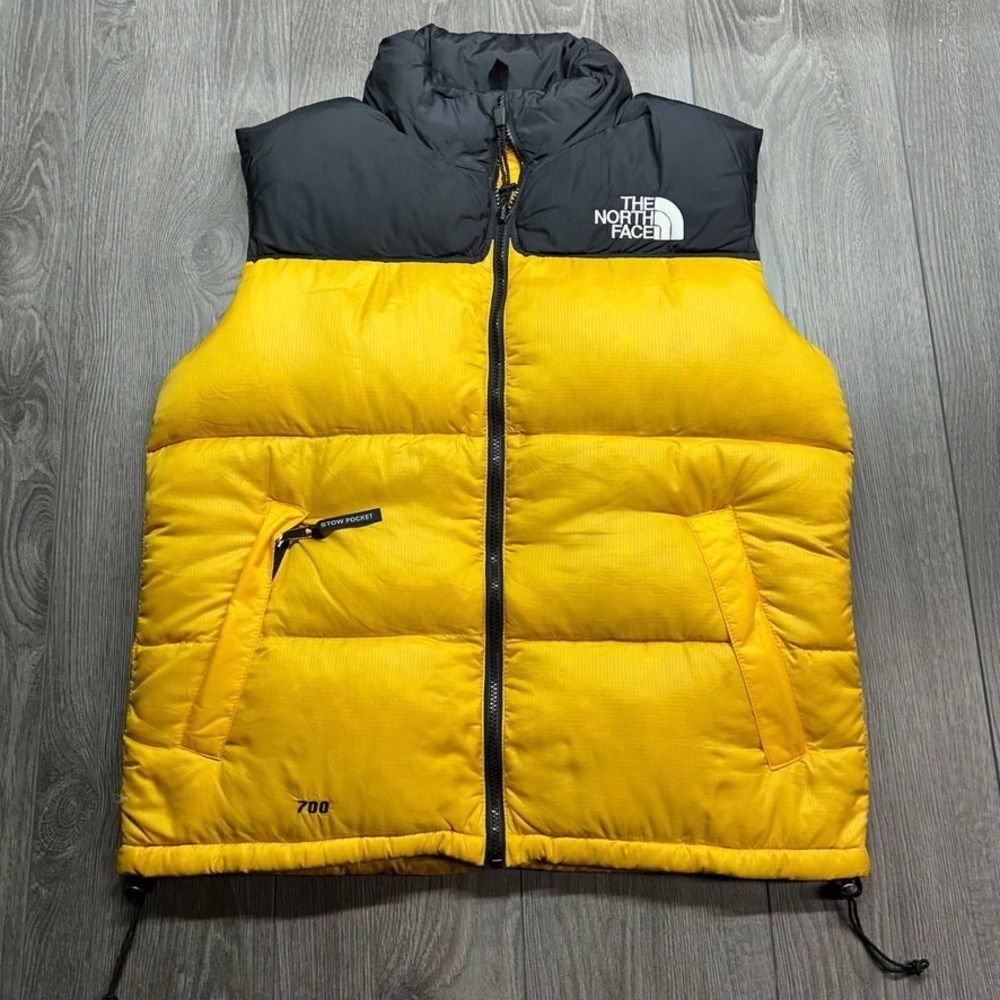 The North Face Nuptse 700 Down Puffer Vest Mens Medium Yellow Black Ripstop